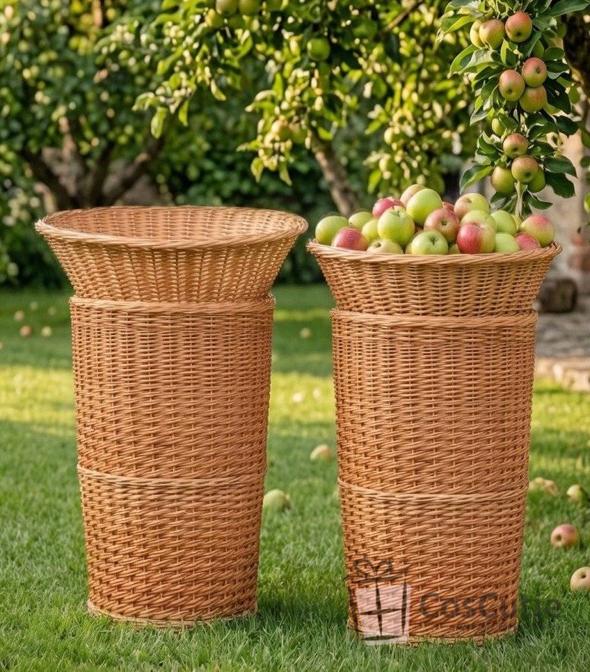 Suport profesional din rachita naturala pentru expunere si depozitare, compus din 2 cosuri, varianta M, 70 cm