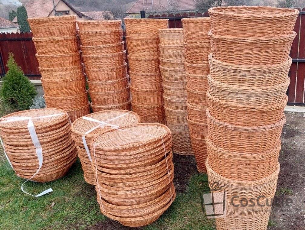 Suport profesional din rachita naturala pentru expunere si depozitare, compus din 2 cosuri, varianta M, 70 cm