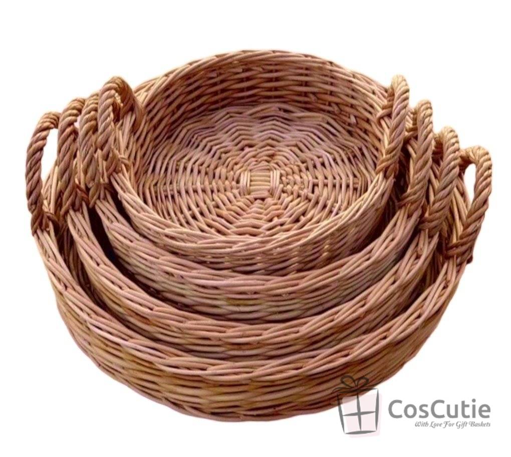 Tava servire rotunda din rachita cu manere, 25x6 cm