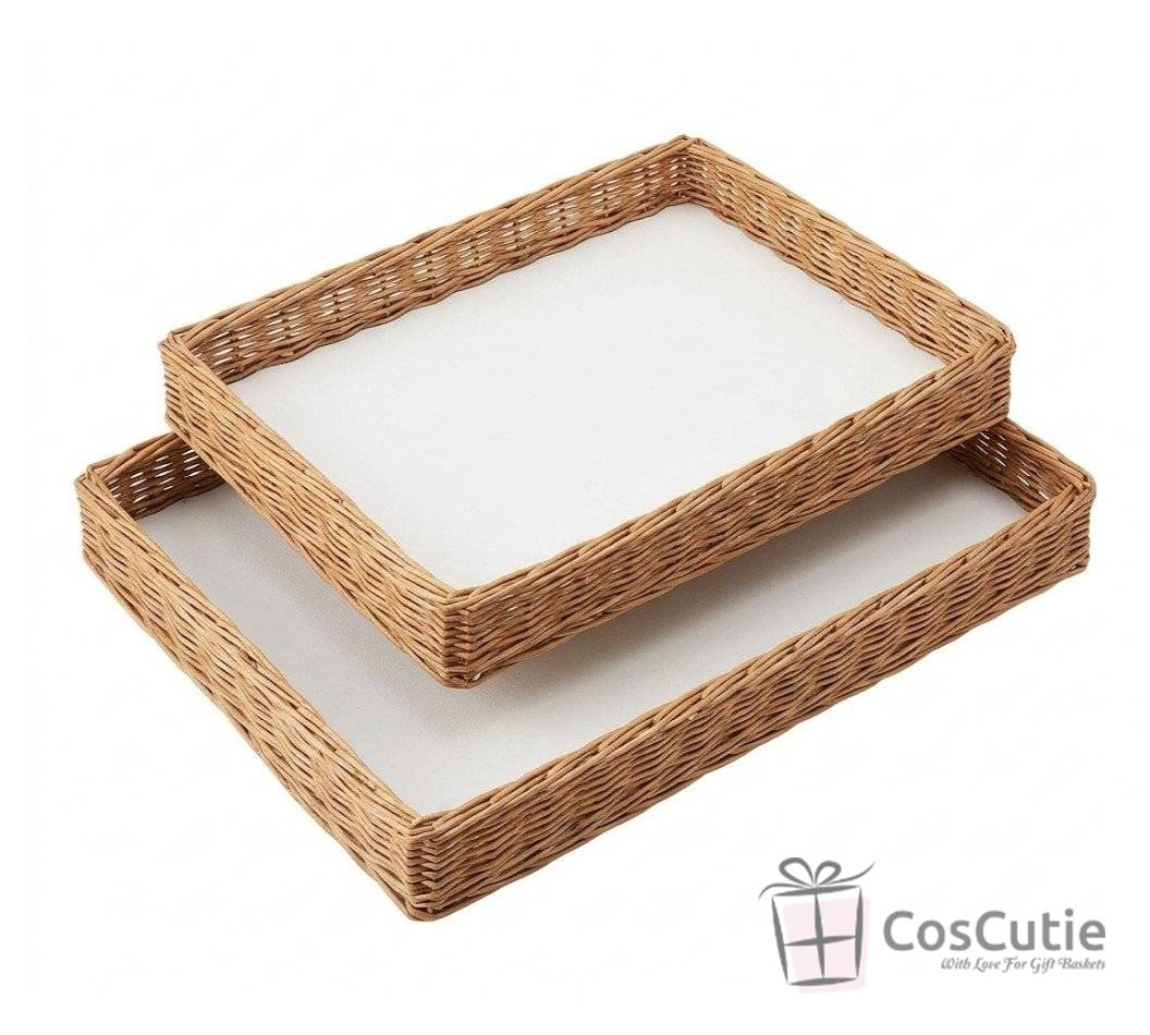 Tava dreptunghiulara din rachita cu baza din placaj 35x25x5 cm