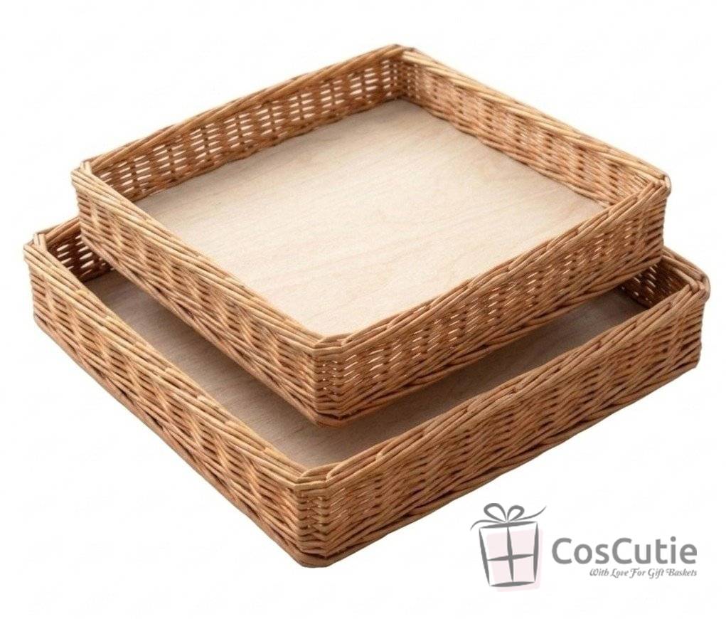 Tava patrata din rachita cu baza din placaj 30x30x5 cm