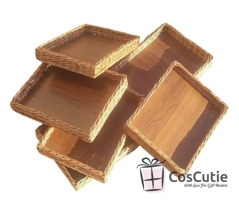 Tava dreptunghiulara din rachita cu baza din placaj 35x20x5 cm