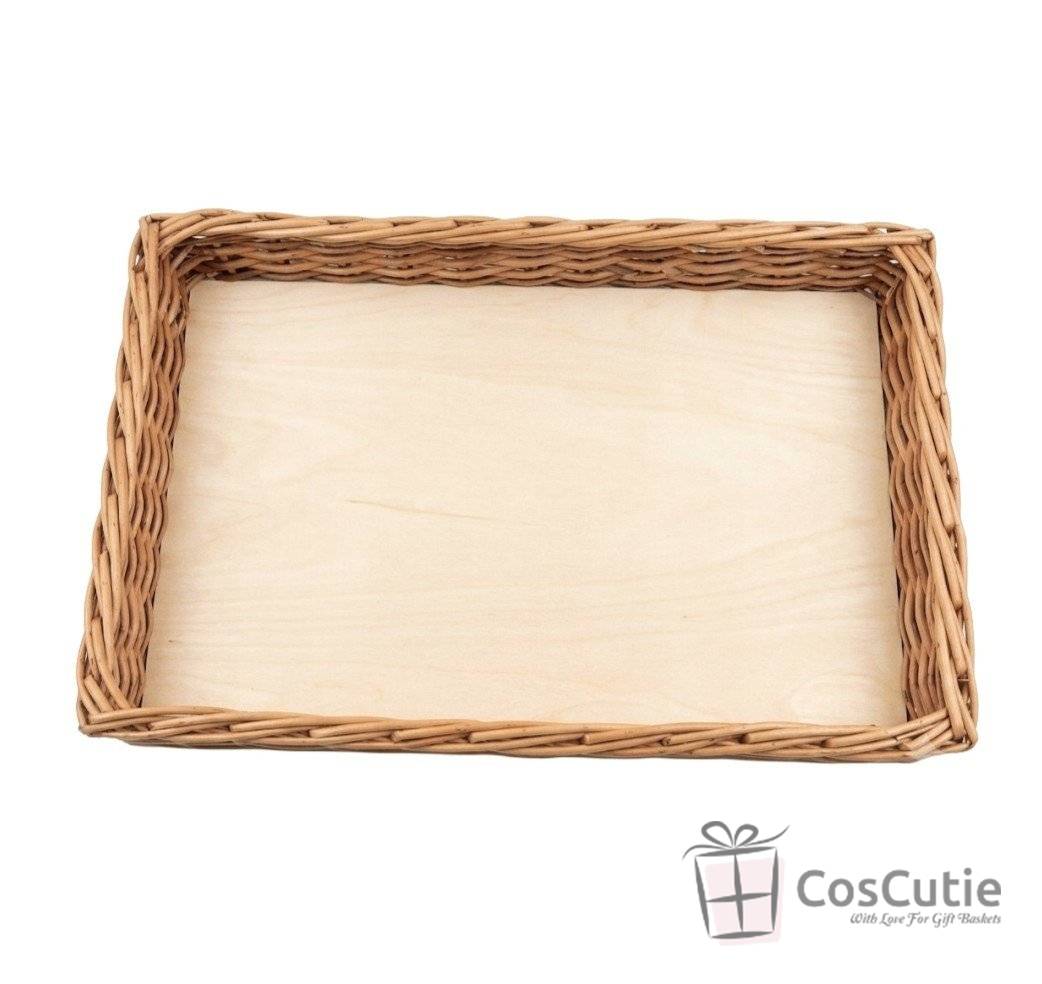 Tava dreptunghiulara din rachita cu baza din placaj 40x25x5 cm