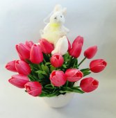 Aranjament floral decorativ, Lalele Rosu/Alb
