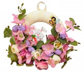 Coronita decorativa Paste, dantelata, flori artificiale, figurine tematice, 18 cm, Roz/Crem