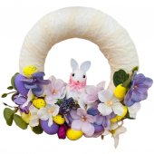 Coronita decorativa Paste, flori artificiale, figurine tematice, 18cm, Mov/Roz