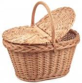 Cos de Picnic din Rachita cu 2 Capace, Model Oval Conic - 47x30 cm