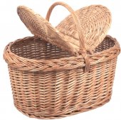 Cos de Picnic din Rachita cu 2 Capace, Model Oval Rotunjit - 48x30 cm