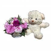 Cutie trandafiri, flori de sapun si ursulet plus cadou