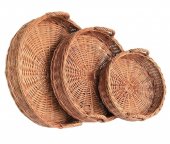 Tava servire rotunda din rachita cu manere, 25x6 cm