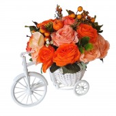 Tricicleta decorativa aranjament floral trandafiri, portocaliu-somon mixt