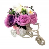 Tricicleta decorativa aranjament floral trandafiri si orhidee, roz/lila/alb