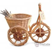 Tricicleta din rachita, cos suport flori, decoratiune rustica 45x30x38 cm